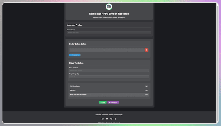 Kalkulator Hpp + Target Margin 🚀